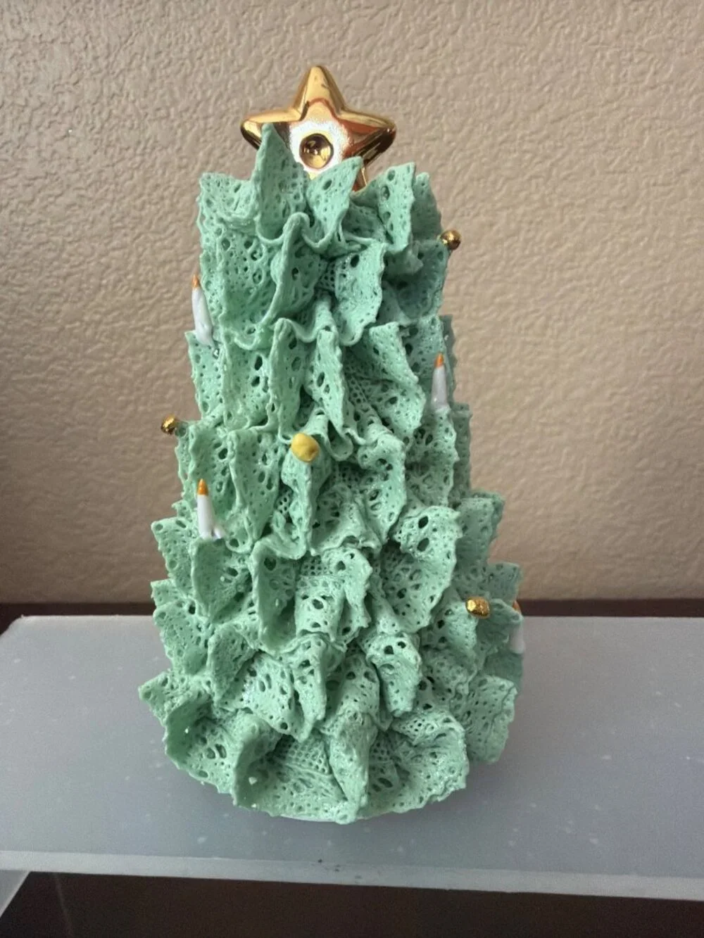 Vintage Irish Dresden Green Porcelain Lace Christmas Tree Bell MV Ireland 4.5